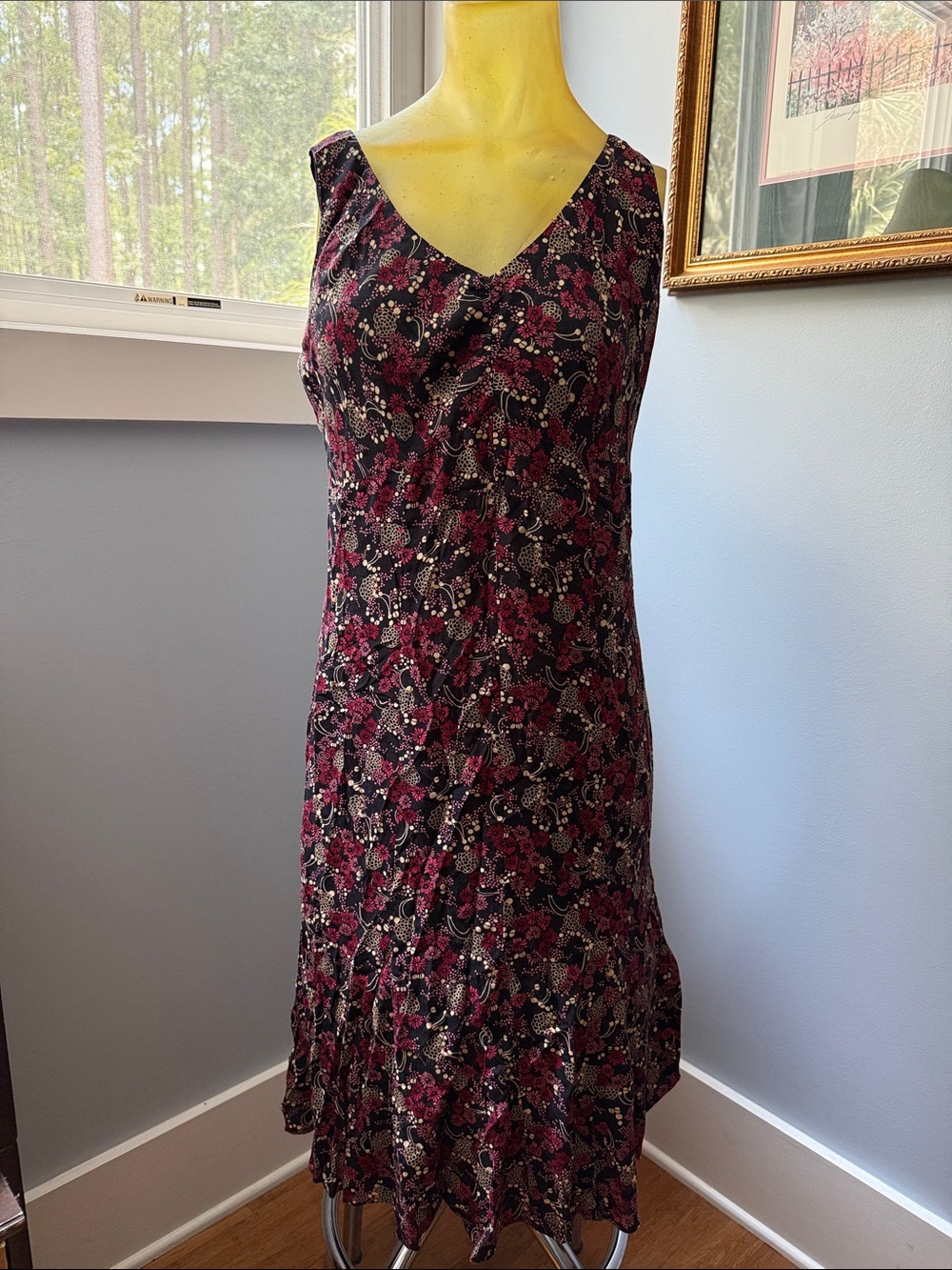 LOFT Black Dress with Burgundy Floral Print